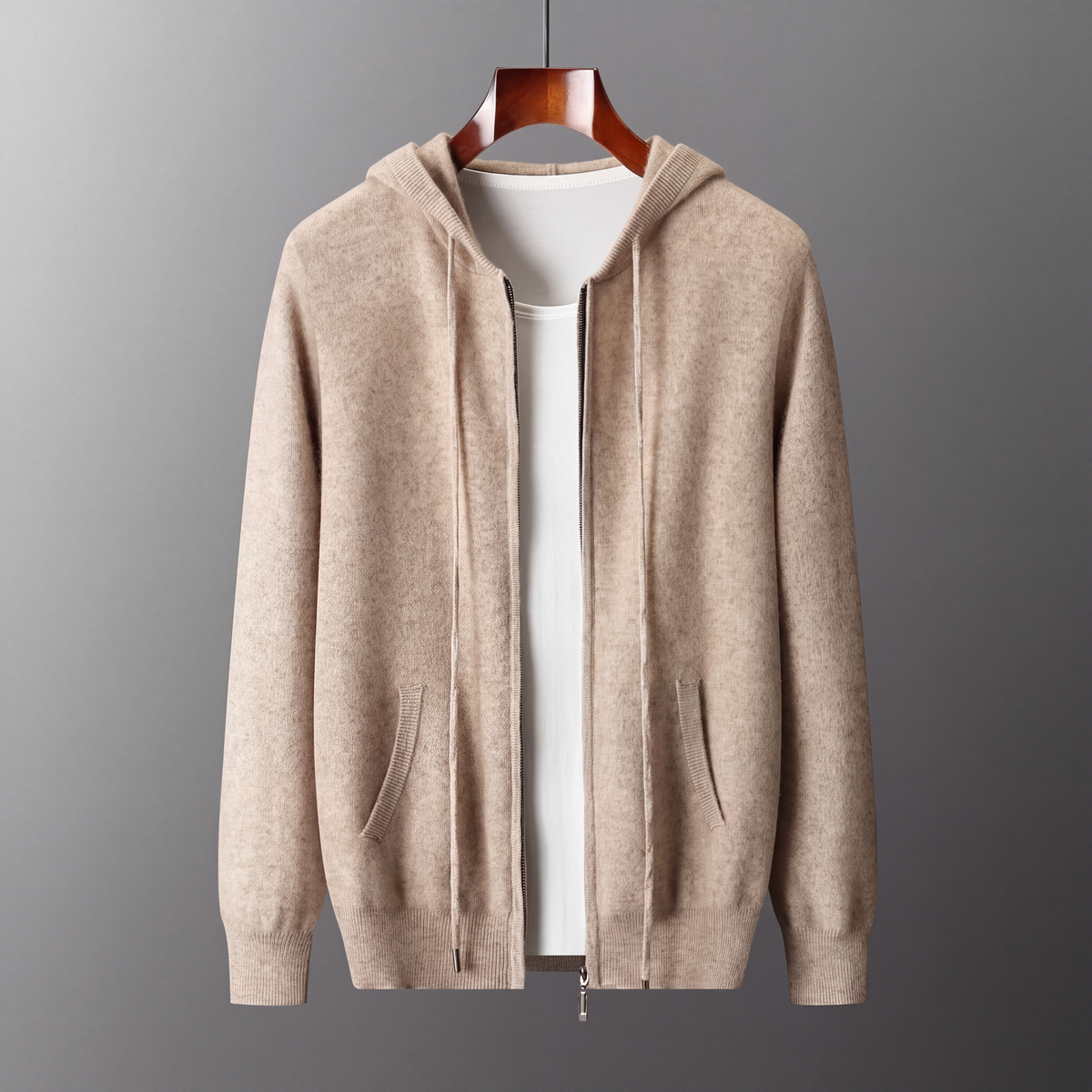 Tahoe Wool Hooded Cardigan Camel — hanger 1