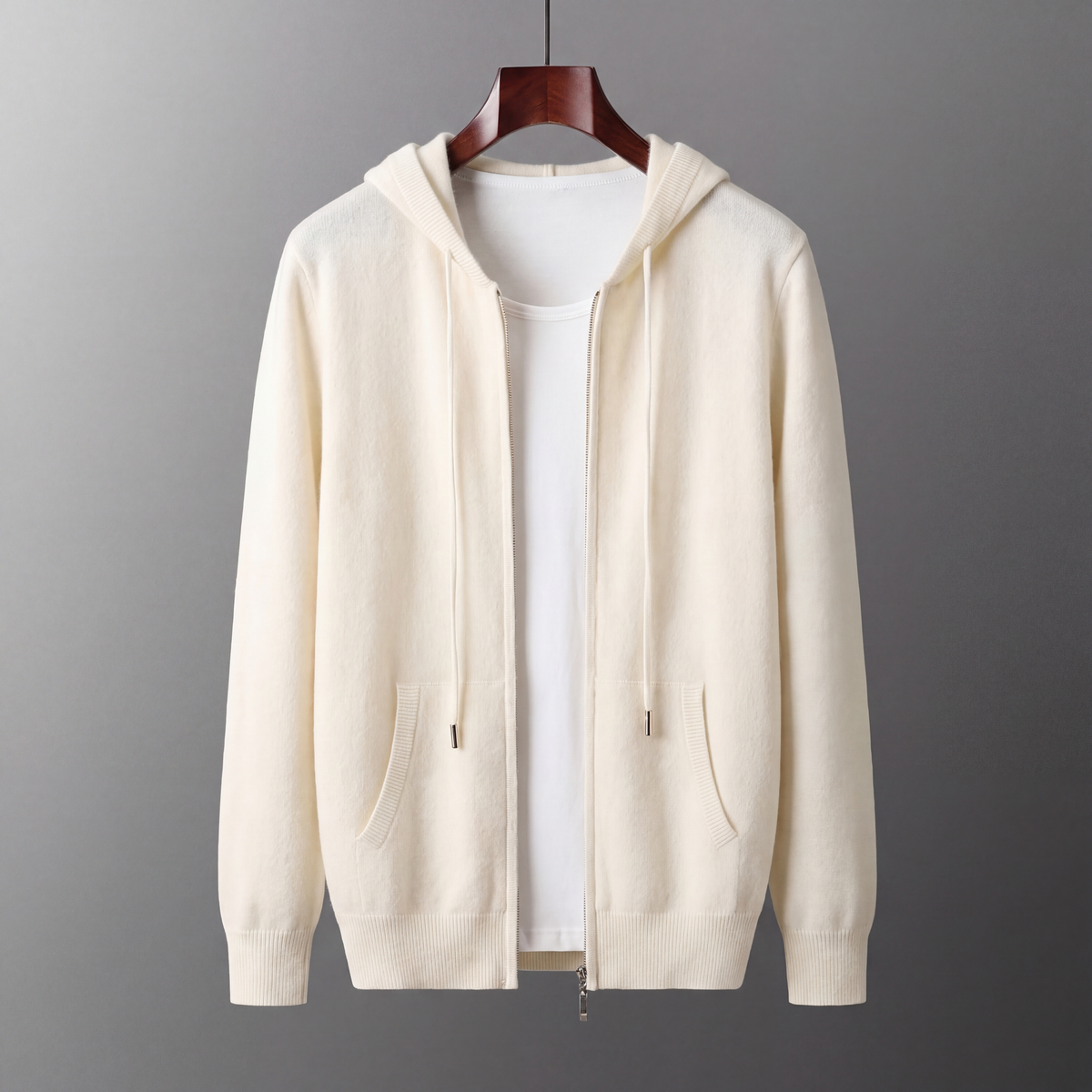 Tahoe Wool Hooded Cardigan Ivory — hanger 1