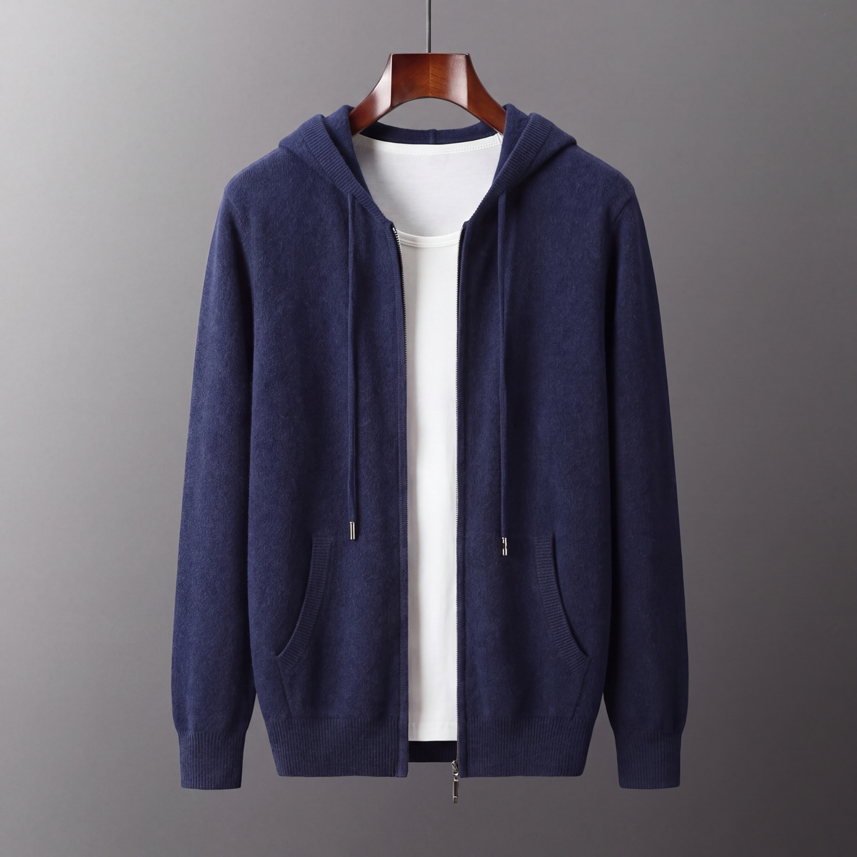 Tahoe Wool Hooded Cardigan Navy — hanger 1