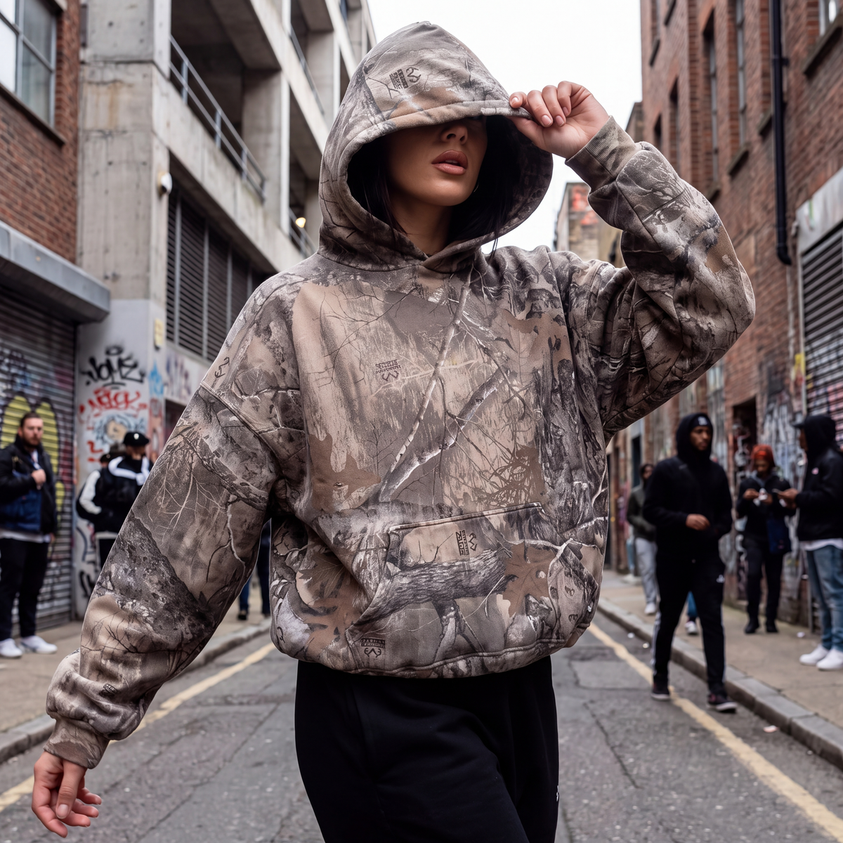 Timber Camo Hoodie, Pullover, worn