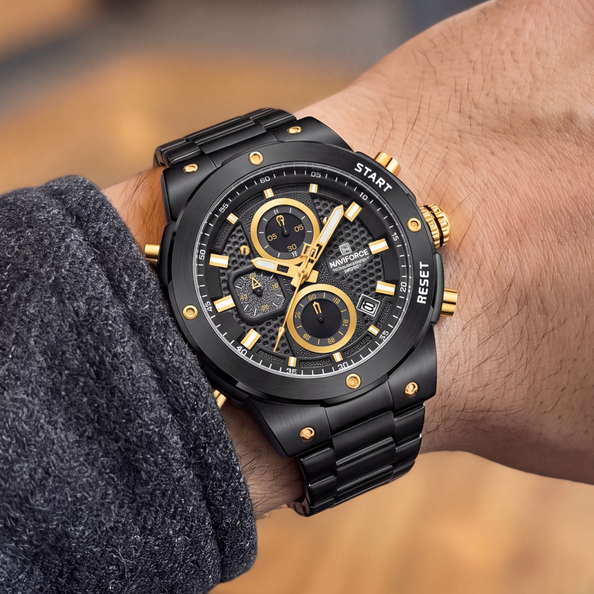 Titan Chrono Watch Black Black — on model