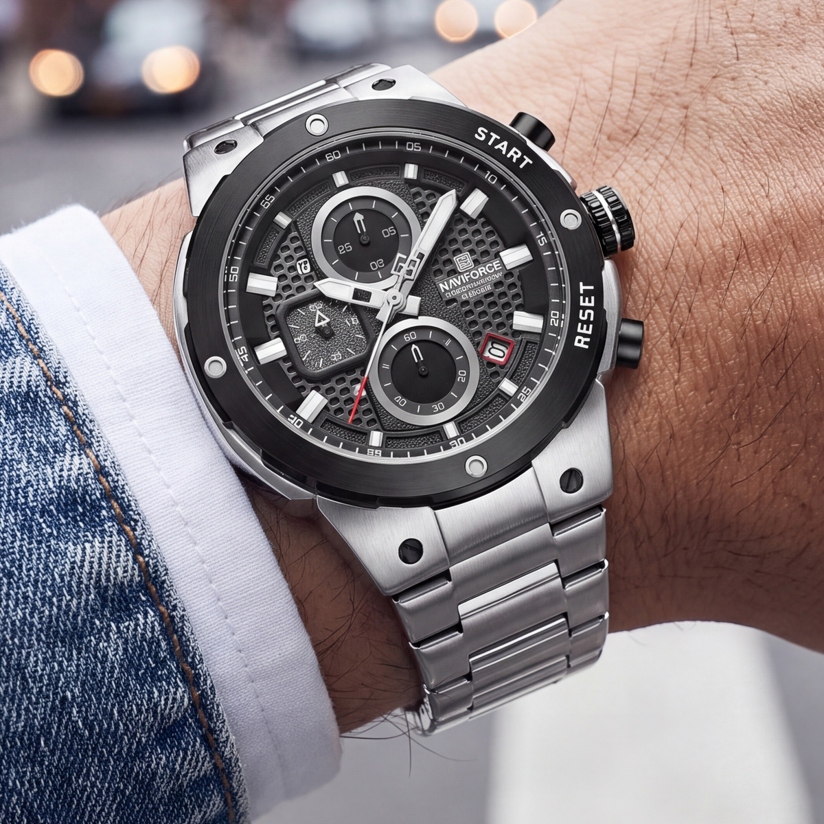 Titan Chrono Watch Black Silver — on model