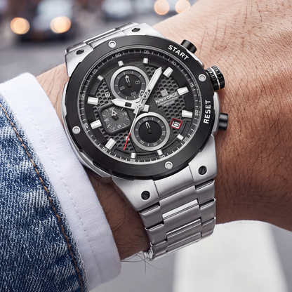 Titan Chrono Watch Black Silver — on model