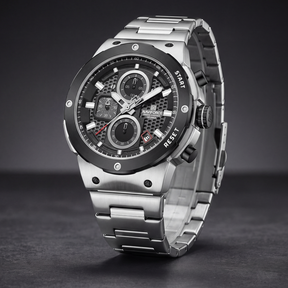 Titan Chrono Watch Black Silver — studio 1