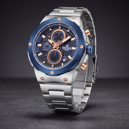 Titan Chrono Watch Blue Silver — studio 1