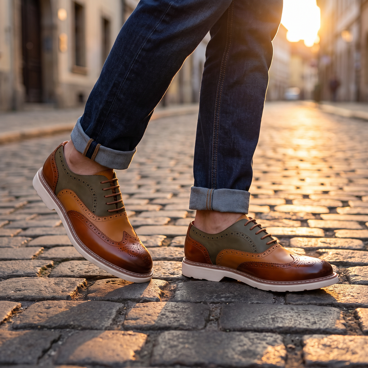 Tomas Wingtip Oxfords Brown — on model