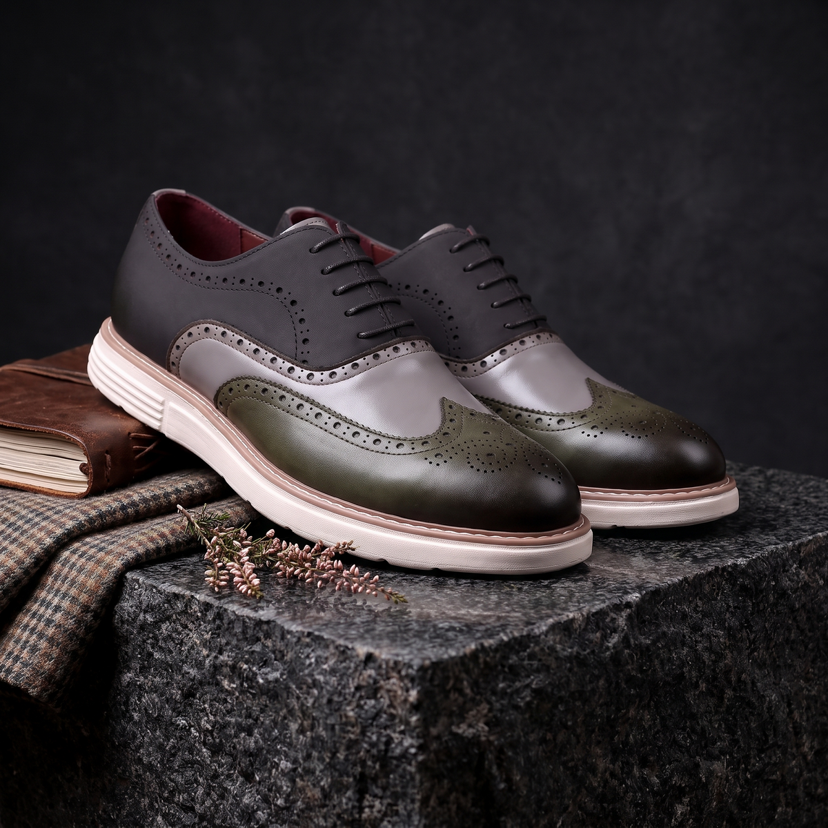 Tomas Wingtip Oxfords Green Gray — flatlay 2