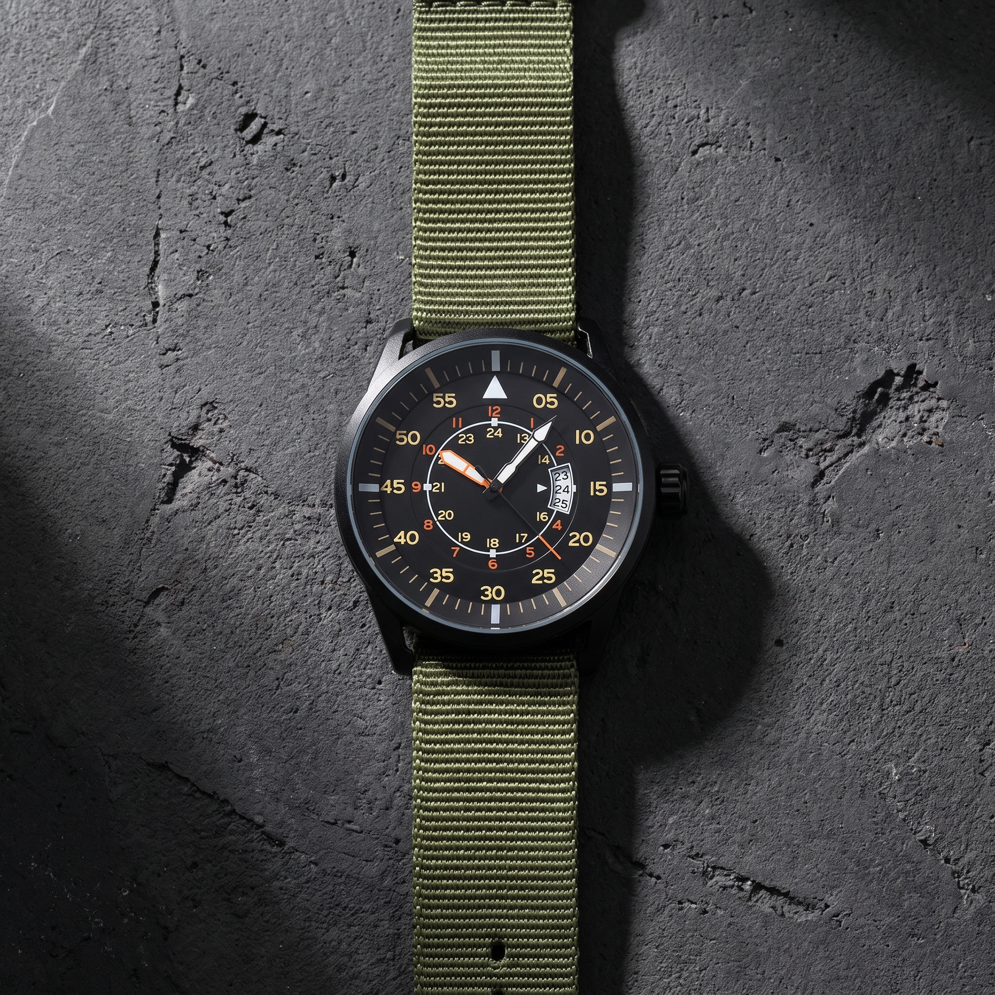 Vanguard-Sport-Watch Olive — flatlay 1c