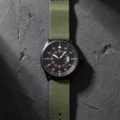 Vanguard-Sport-Watch Olive — flatlay 1c