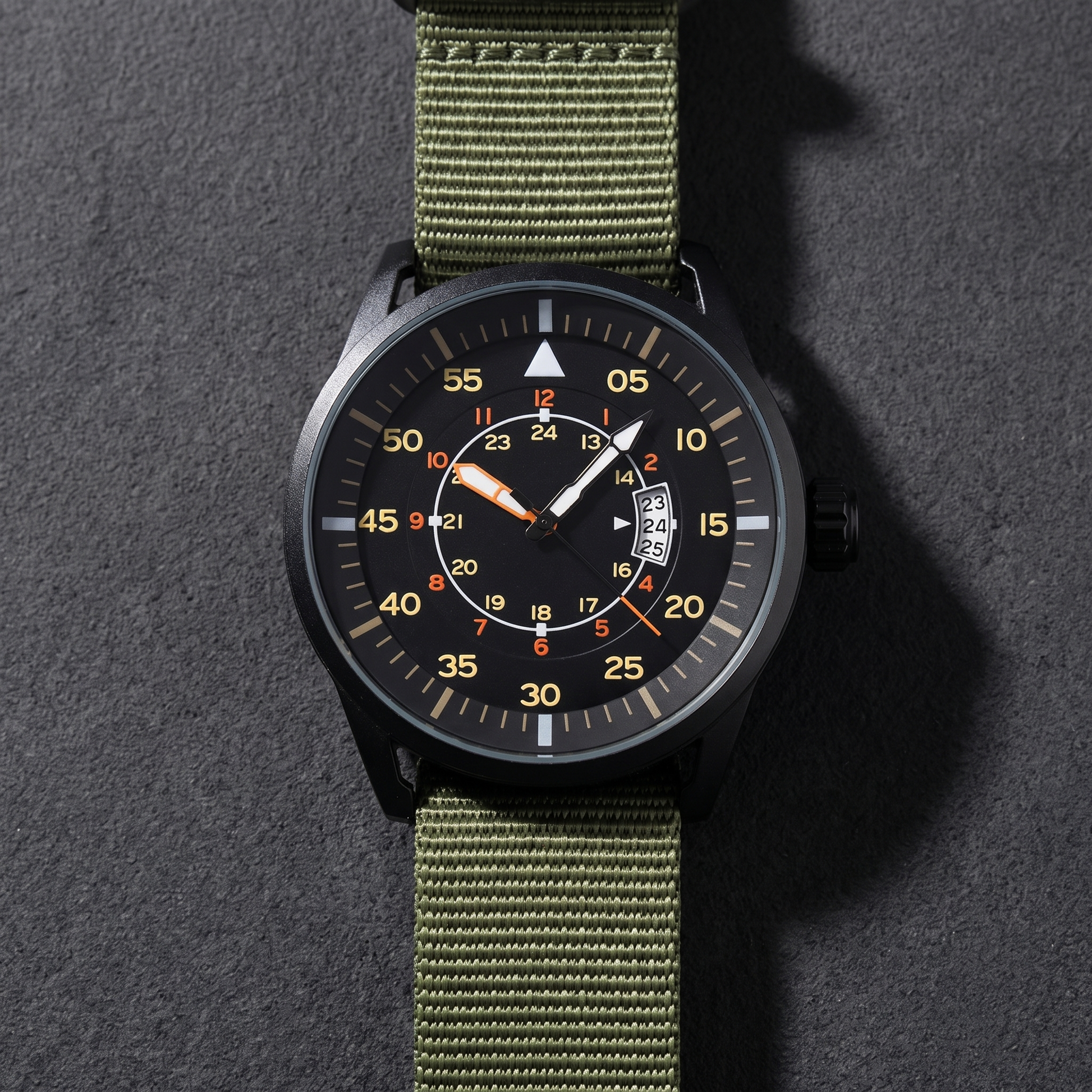 Vanguard-Sport-Watch Olive — flatlay 2a