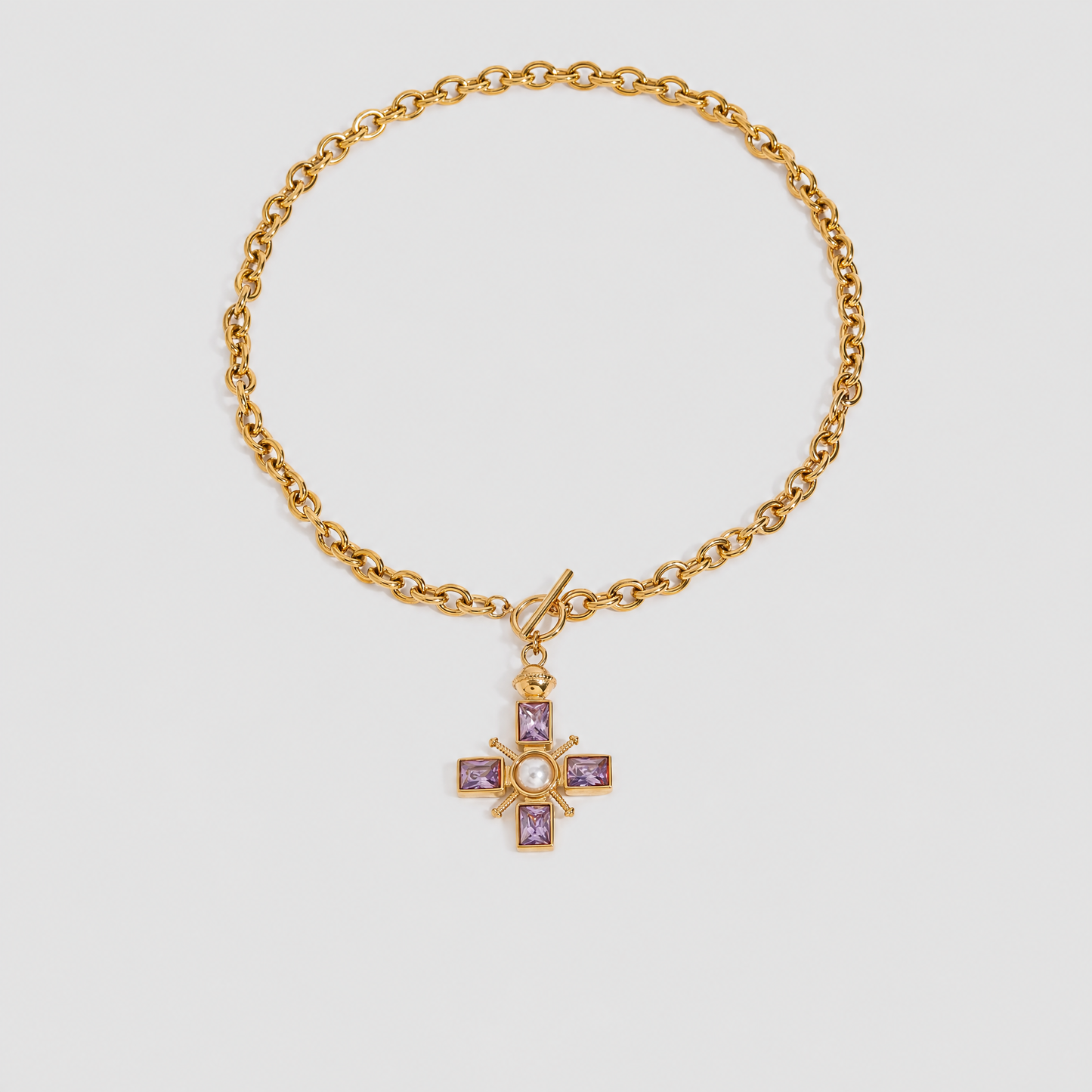 Verity cross pendant necklace, purple zircon