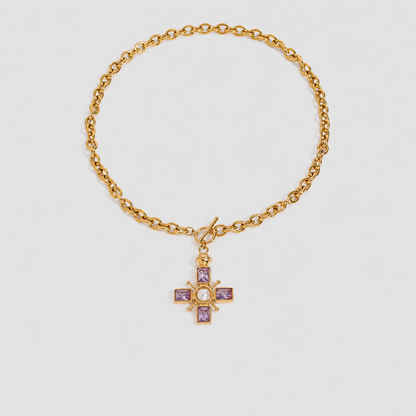 Verity cross pendant necklace, purple zircon