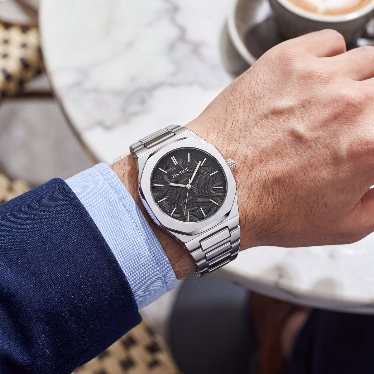Warwick-Octagonal-Dial-Watch Black Silver — on model